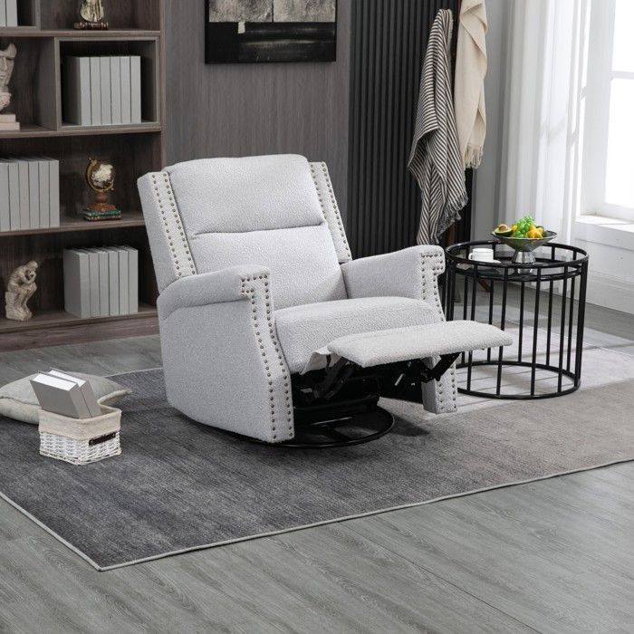 fauteuil à bascule,rocking chair,repose-pieds réglable,fauteuil de loisir pivotant à 360 degrés,style scandinave,80x91x84cm,gris